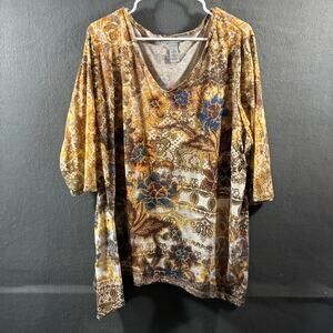 catherines women top 2x boho floral beaded knit stretch office career comfy